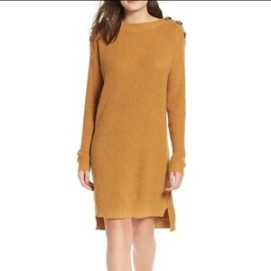 BP NWOT Mustard Yellow Chunky Knit Sweater Dress XS Quiet Luxury Cozy Core